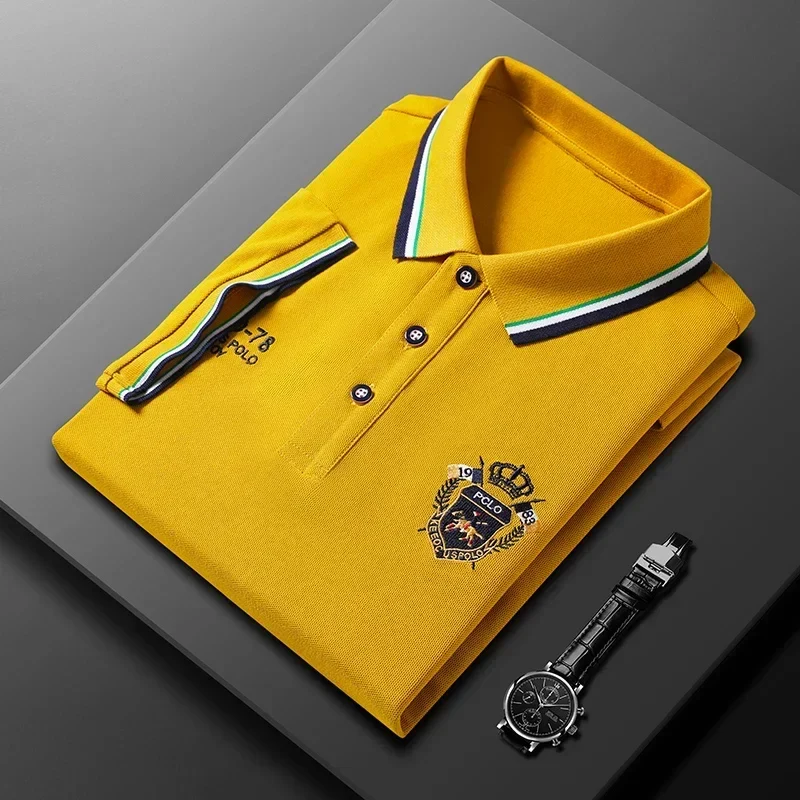 Sommer männer Casual Stickerei Kurzarm Polo-Shirt Neue Mode Einfarbig Top