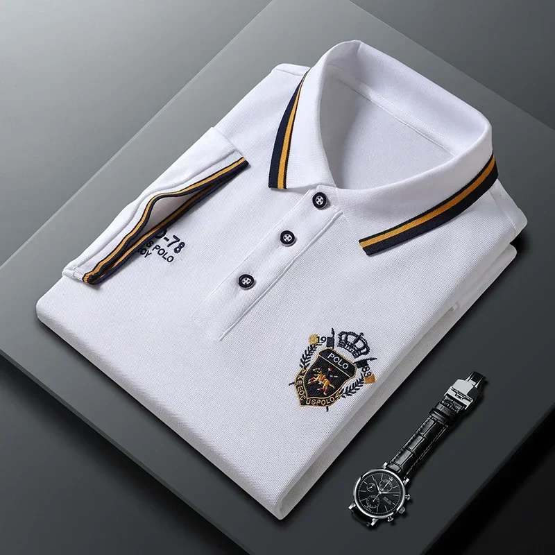 Sommer männer Casual Stickerei Kurzarm Polo-Shirt Neue Mode Einfarbig Top