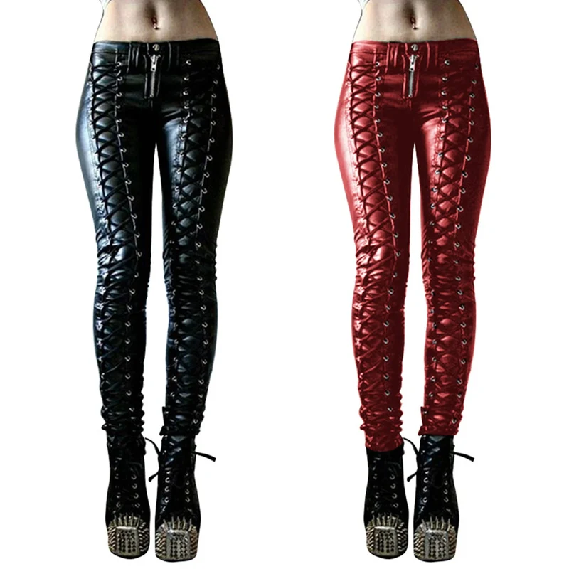Sexy Leggins Donna Pantaloni Collant in Lattice Lucido Gothic Punk