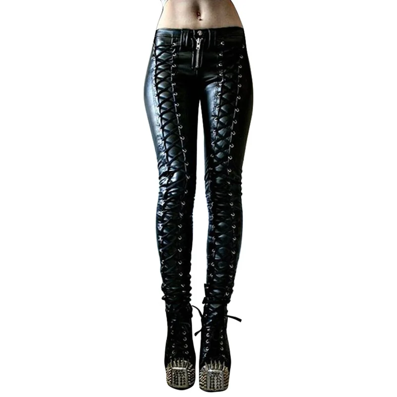 Sexy Leggins Donna Pantaloni Collant in Lattice Lucido Gothic Punk