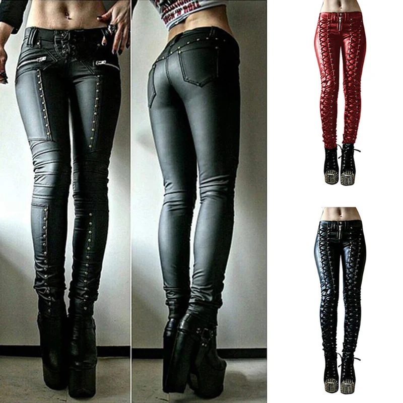Sexy Leggins Donna Pantaloni Collant in Lattice Lucido Gothic Punk