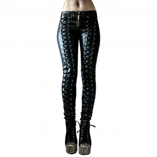 Sexy Leggins Donna Pantaloni Collant in Lattice Lucido Gothic Punk