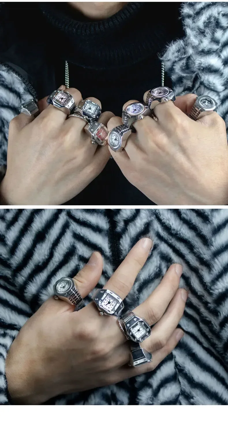 Fashion Fingeruhr Ringuhr Punk Finger Mini Uhr Quarzuhr Ring Herren Damen
