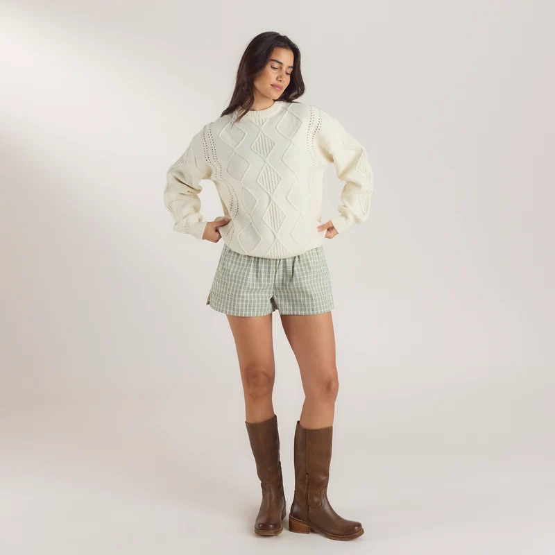 Zopfmuster-Pullover - Crèmefarbe