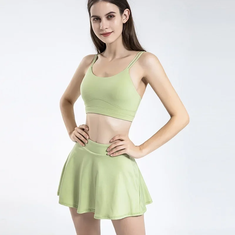 Damen Tennis-Rock mit Innenhose Sportrock Laufrock Gym Fitness Shorts mit Tasche