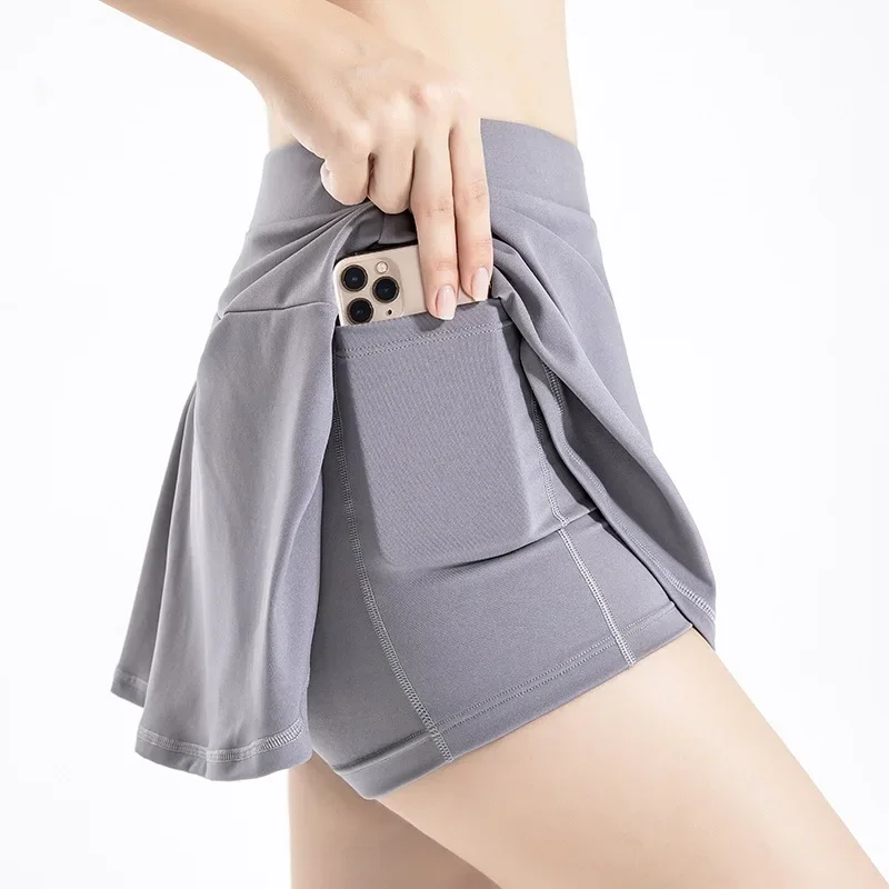 Damen Tennis-Rock mit Innenhose Sportrock Laufrock Gym Fitness Shorts mit Tasche
