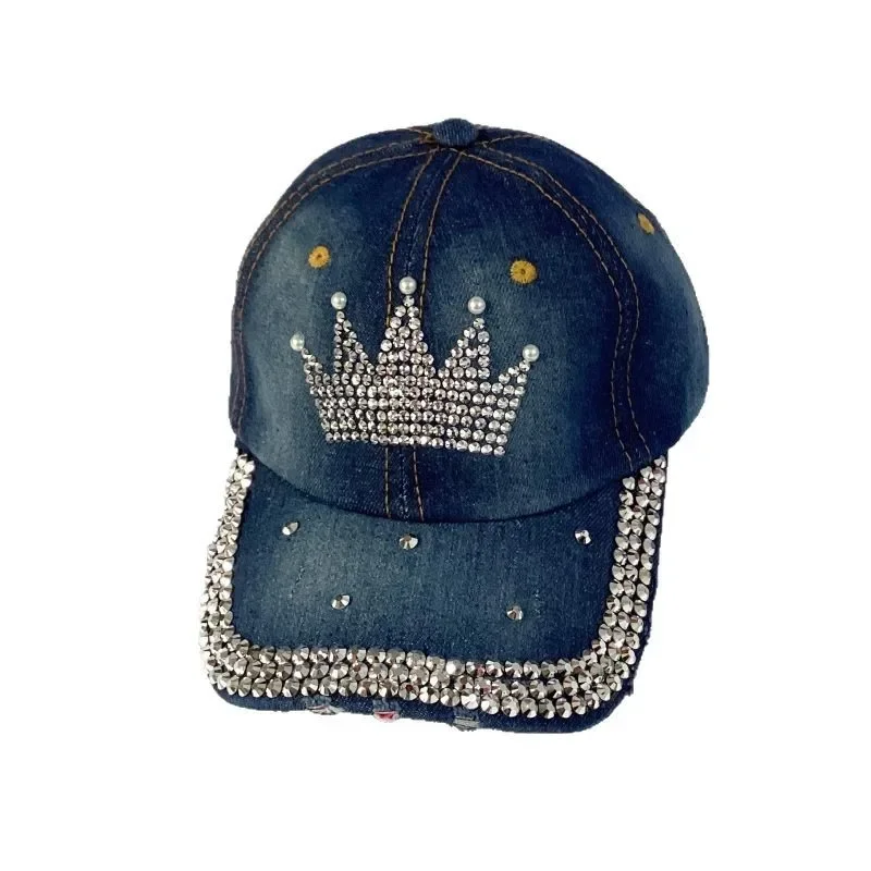 Jeans Basecap Cappy Denim Look Cap Kappe LOVE Strass gebogen Herren Damen