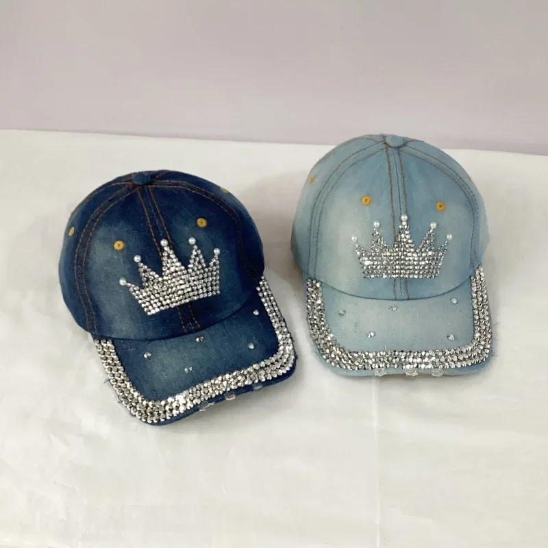 Jeans Basecap Cappy Denim Look Cap Kappe LOVE Strass gebogen Herren Damen