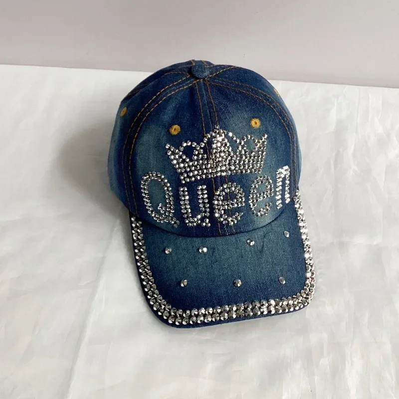 Jeans Basecap Cappy Denim Look Cap Kappe LOVE Strass gebogen Herren Damen