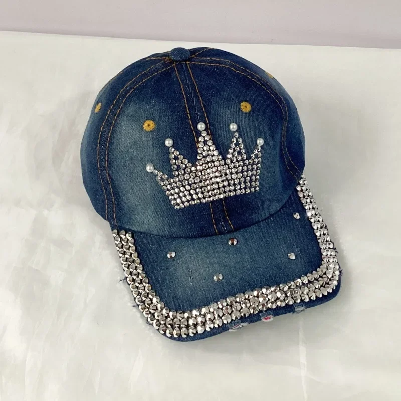 Jeans Basecap Cappy Denim Look Cap Kappe LOVE Strass gebogen Herren Damen