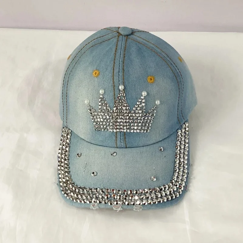 Jeans Basecap Cappy Denim Look Cap Kappe LOVE Strass gebogen Herren Damen