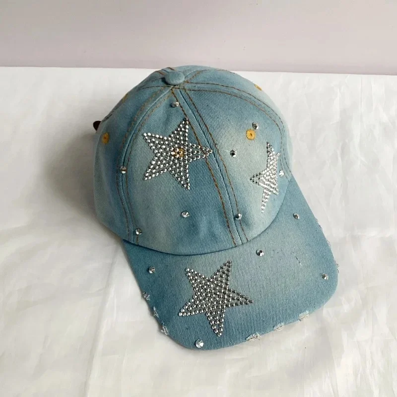 Jeans Basecap Cappy Denim Look Cap Kappe LOVE Strass gebogen Herren Damen