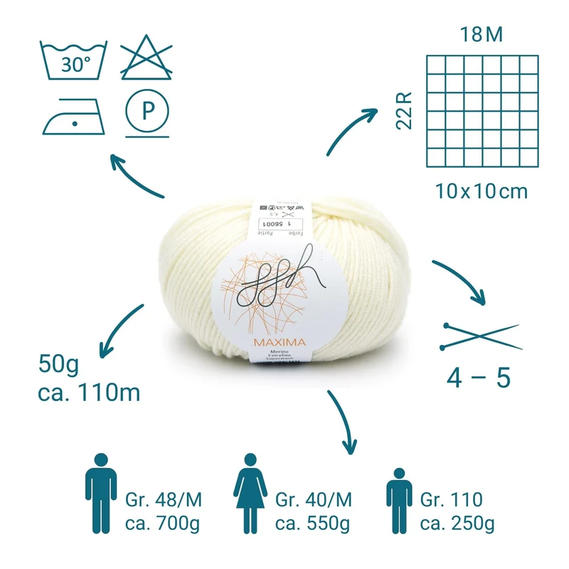 ggh Maxima | Merinowolle | 110m/50g | 001 - Wollweiß