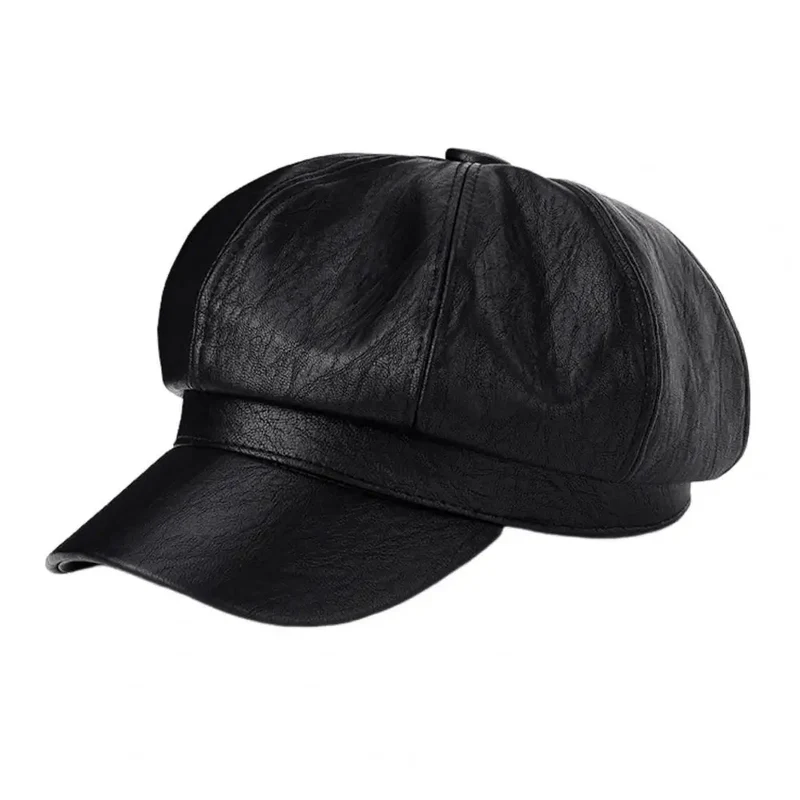 Damen Mütze Pu Kunstleder Leder Hut Schirmmützen Baskenmütze Flatcap Ballonmütze