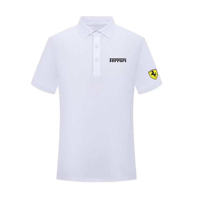 Sommer Motorrad F1 Ferrari Team Uniform Rot Herren Kurzarm Poloshirt Revers Sport T-Shirt Rennanzug