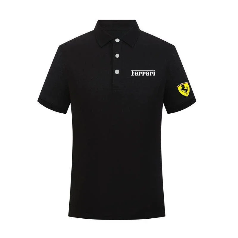 Sommer Motorrad F1 Ferrari Team Uniform Rot Herren Kurzarm Poloshirt Revers Sport T-Shirt Rennanzug