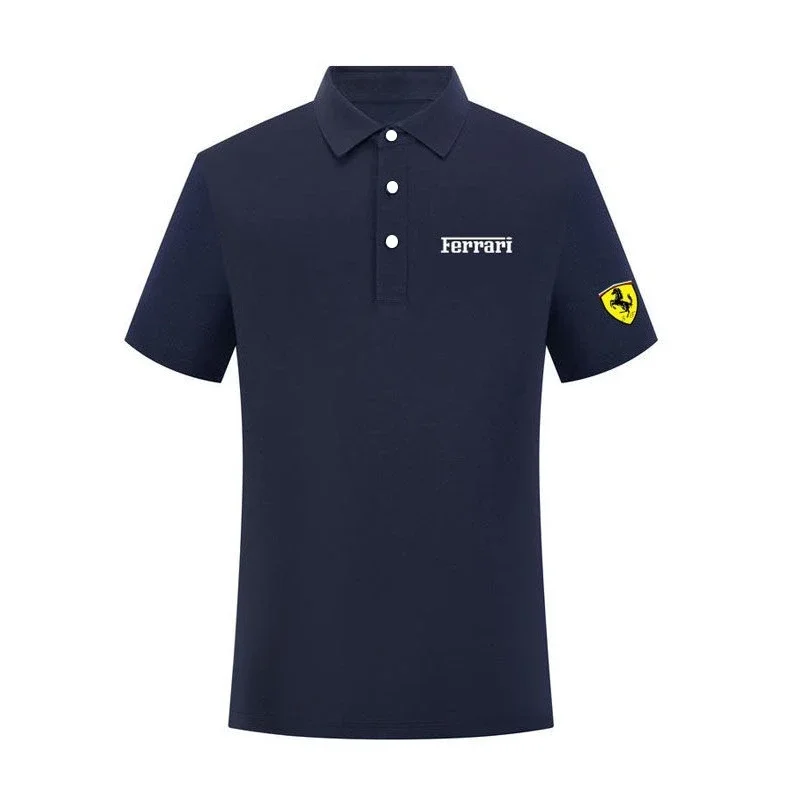Sommer Motorrad F1 Ferrari Team Uniform Rot Herren Kurzarm Poloshirt Revers Sport T-Shirt Rennanzug