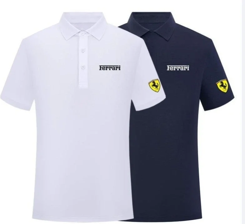 Sommer Motorrad F1 Ferrari Team Uniform Rot Herren Kurzarm Poloshirt Revers Sport T-Shirt Rennanzug