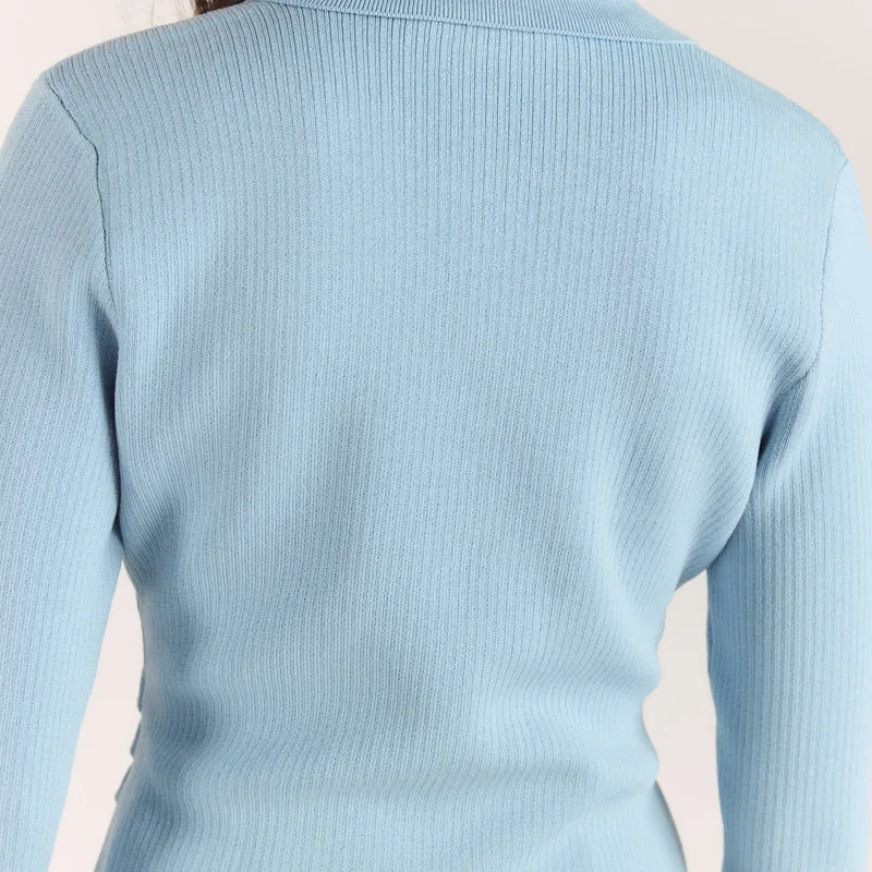Gerippte Strickjacke - Hellblau