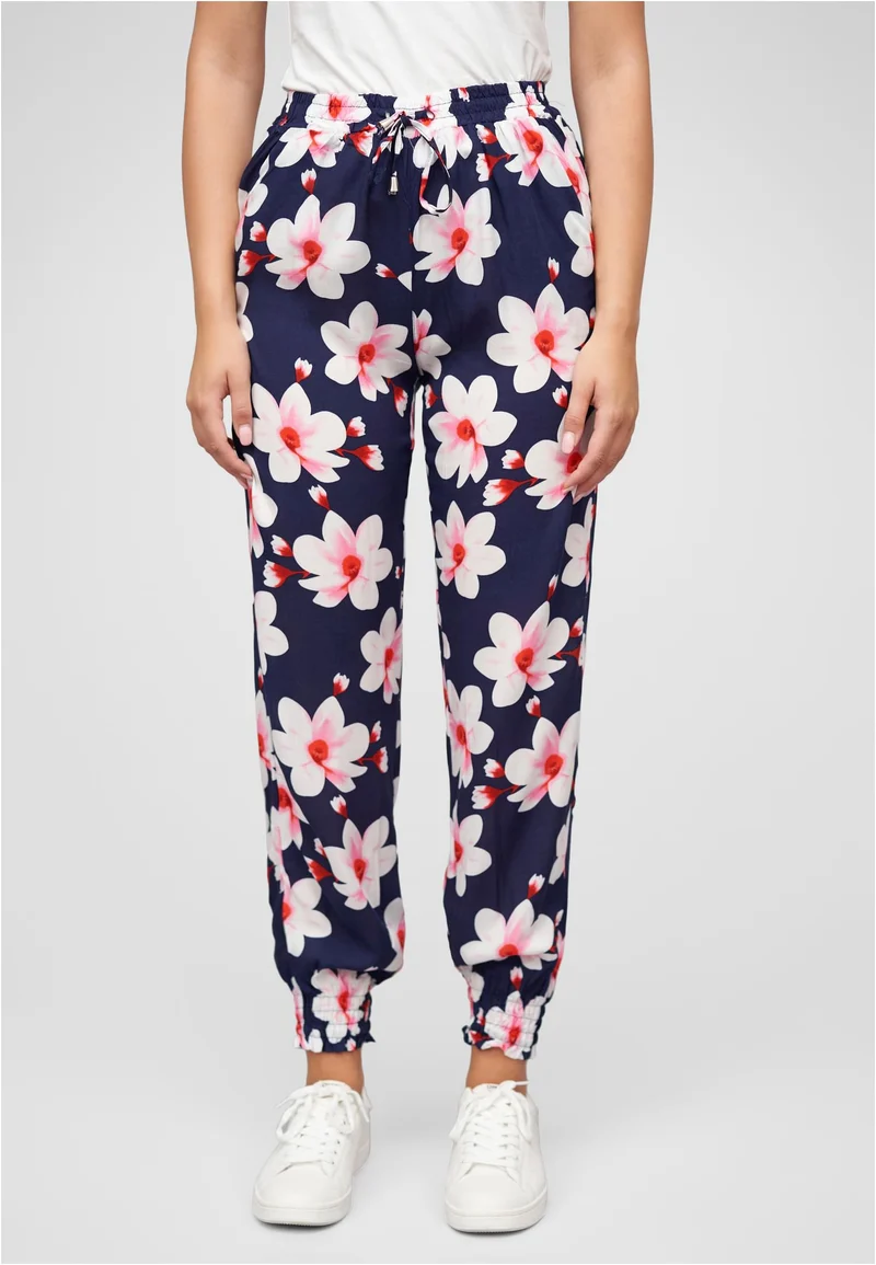 Cloud5ive Viscose Pants with Elastic Waist 2 Pockets & Big Flowers