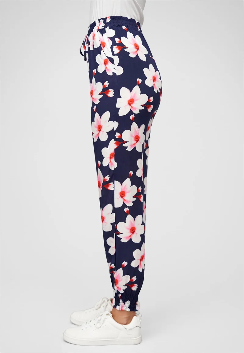 Cloud5ive Viscose Pants with Elastic Waist 2 Pockets & Big Flowers