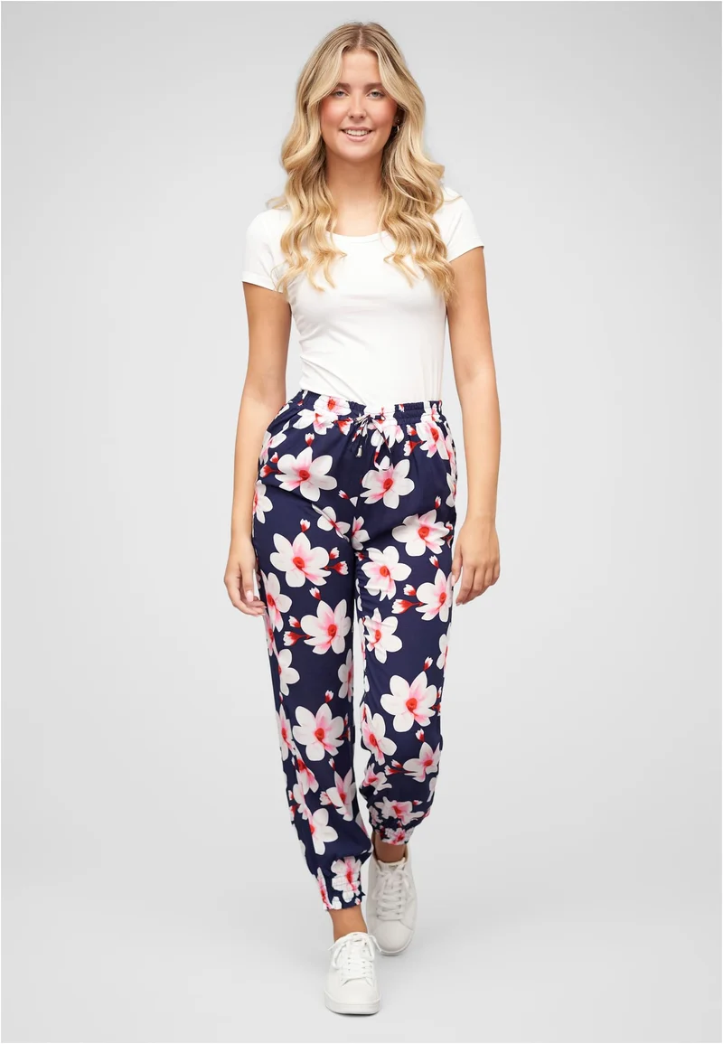 Cloud5ive Viscose Pants with Elastic Waist 2 Pockets & Big Flowers