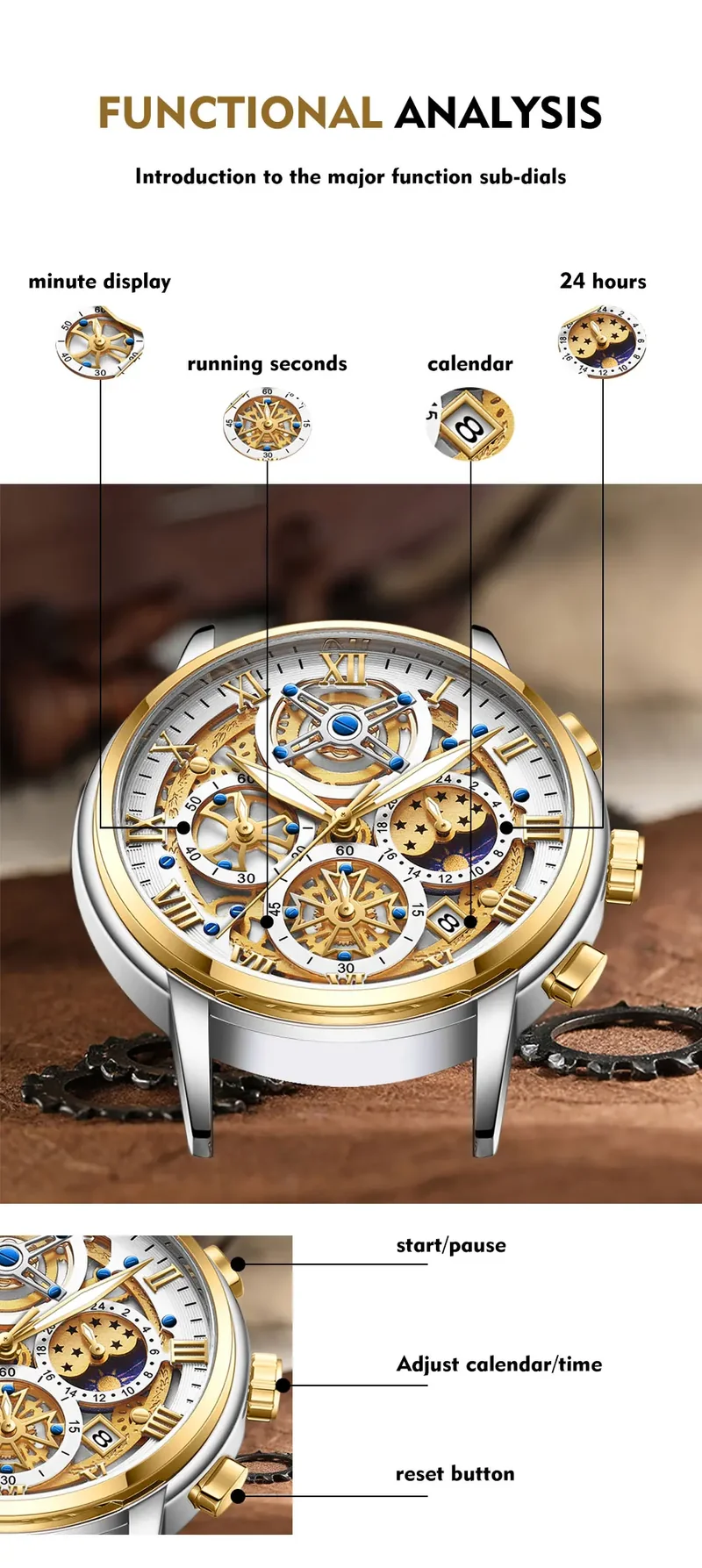 Herren Armbanduhr Silber Schwarz Edelstahl Quarzuhr Luxus Chronograph Business