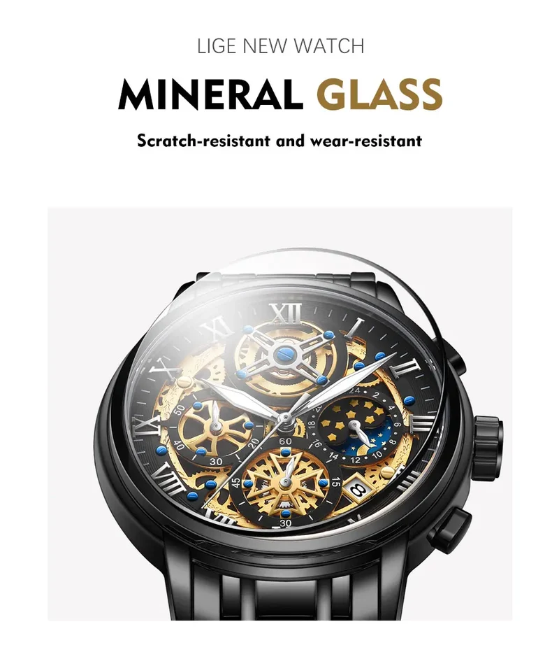 Herren Armbanduhr Silber Schwarz Edelstahl Quarzuhr Luxus Chronograph Business