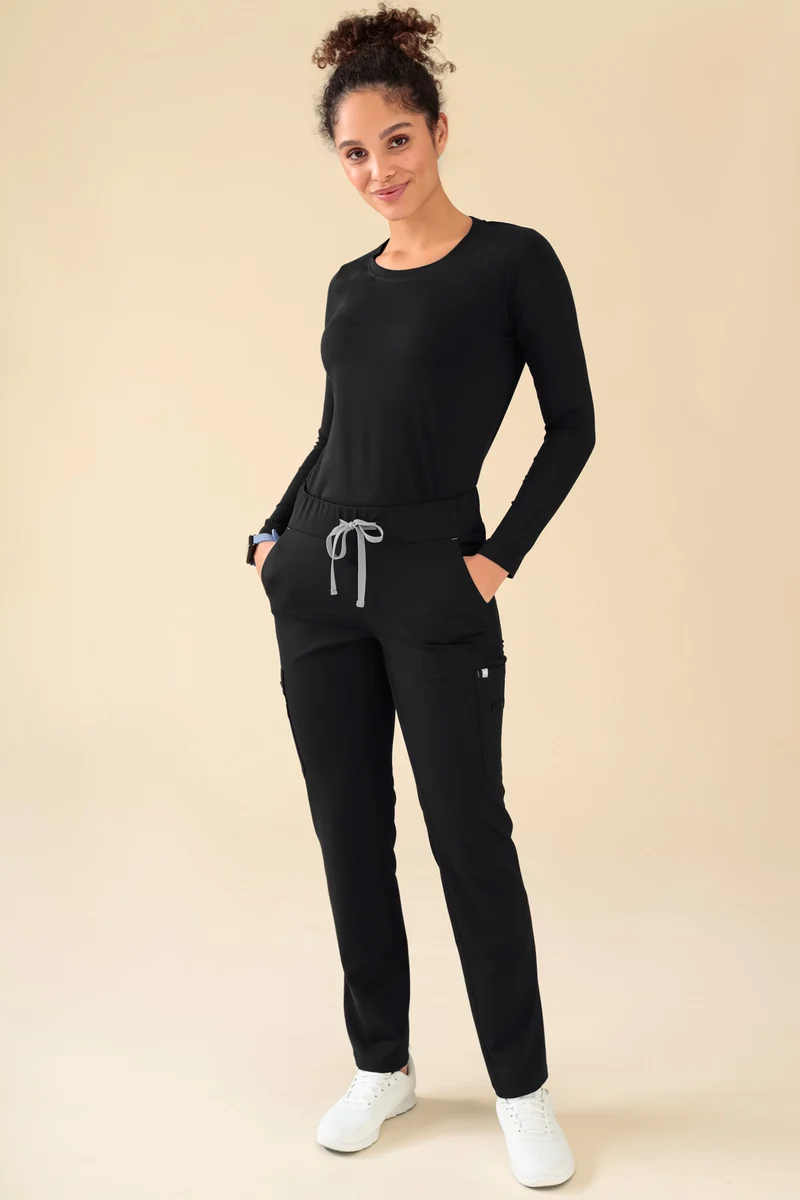 KAERE Hose Damen - gerader Saum mit Beintaschen schwarz