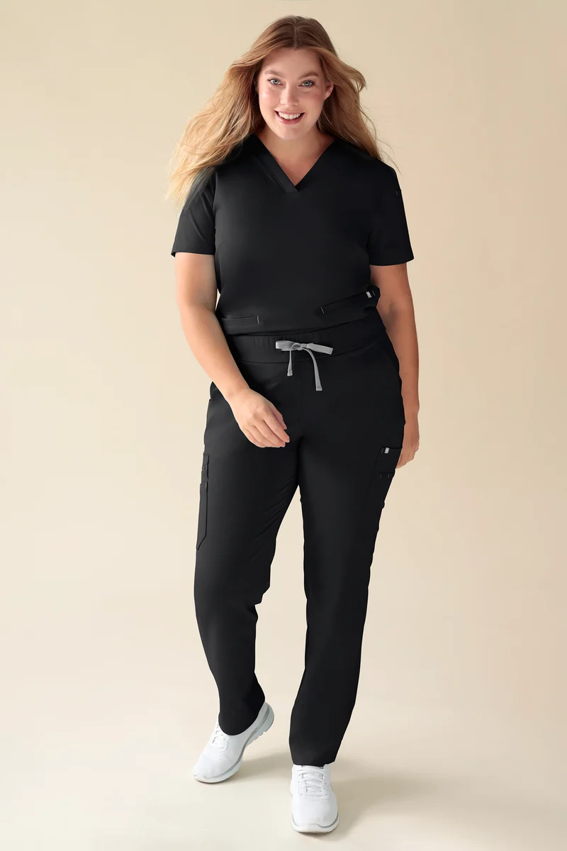 KAERE Hose Damen - gerader Saum mit Beintaschen schwarz