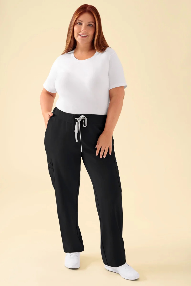 KAERE Hose Damen - gerader Saum mit Beintaschen schwarz