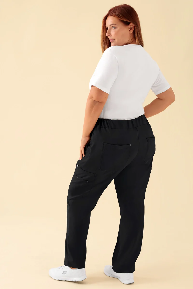 KAERE Hose Damen - gerader Saum mit Beintaschen schwarz