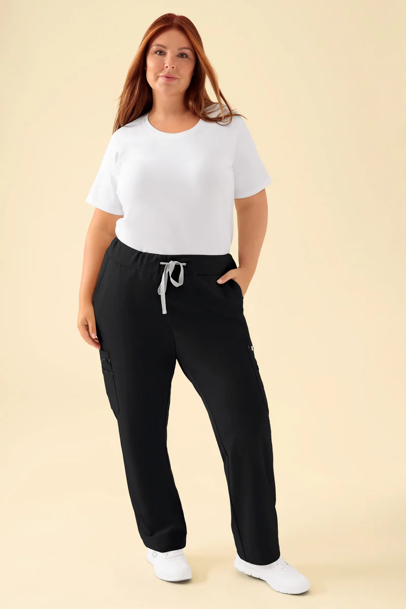 KAERE Hose Damen - gerader Saum mit Beintaschen schwarz