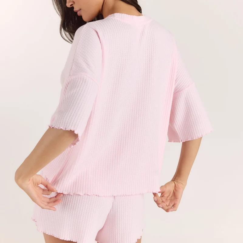 Soft Waffle Pyjama-Top - Rosa