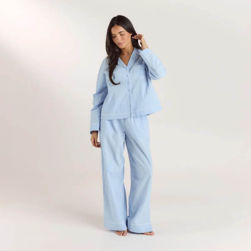 Texturierte Pyjamashorts aus Baumwoll - Blau