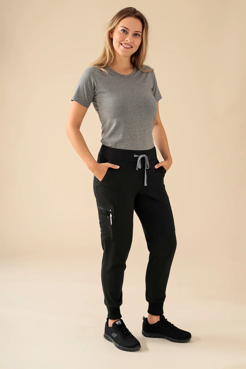 KAERE Hose Damen - Saumbündchen Kurzgr. mit Beintaschen schwarz