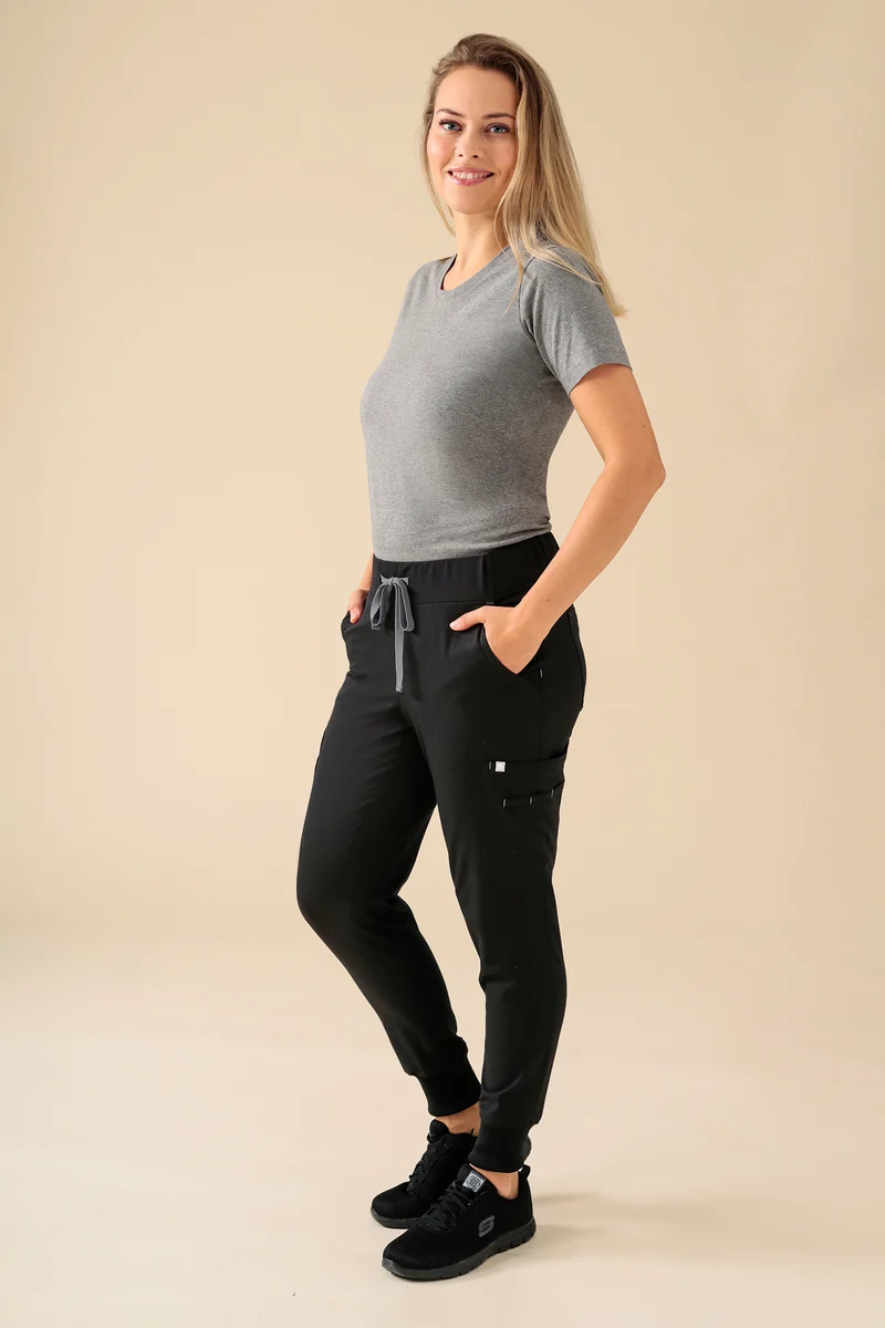 KAERE Hose Damen - Saumbündchen Kurzgr. mit Beintaschen schwarz