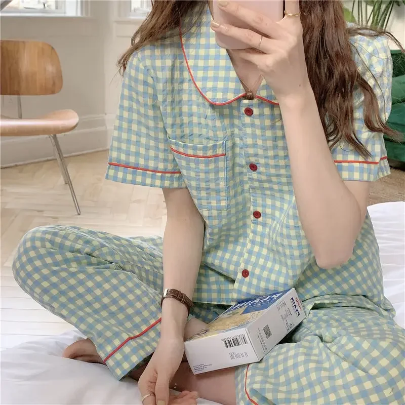 Pyjama für Damen Nachtwäsche Nachthemd Schlafanzug Zweiteiliger Hausanzug
