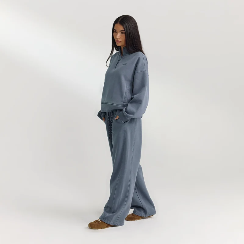 Pullover mit Reißverschluss - Gewaschenes Blau