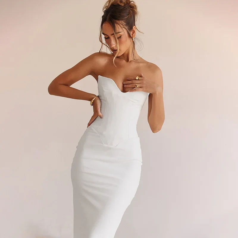 Frauen Kleid rückenfreies Partykleid Langes Trägerkleid Abendkleid Cocktailkleid