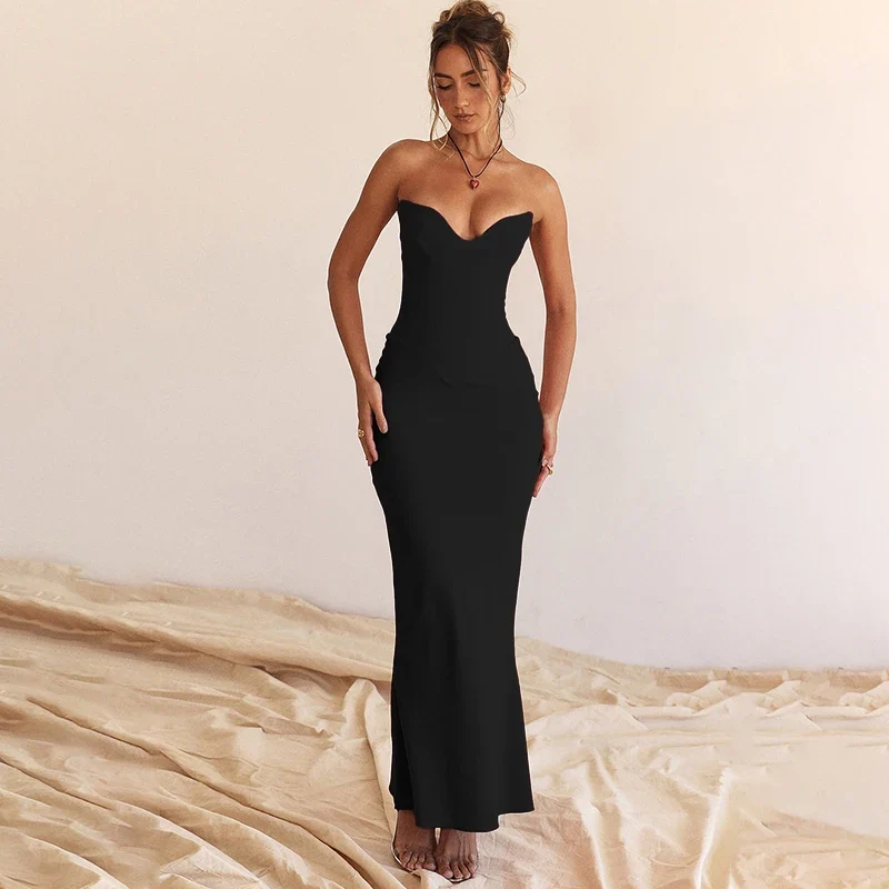 Frauen Kleid rückenfreies Partykleid Langes Trägerkleid Abendkleid Cocktailkleid