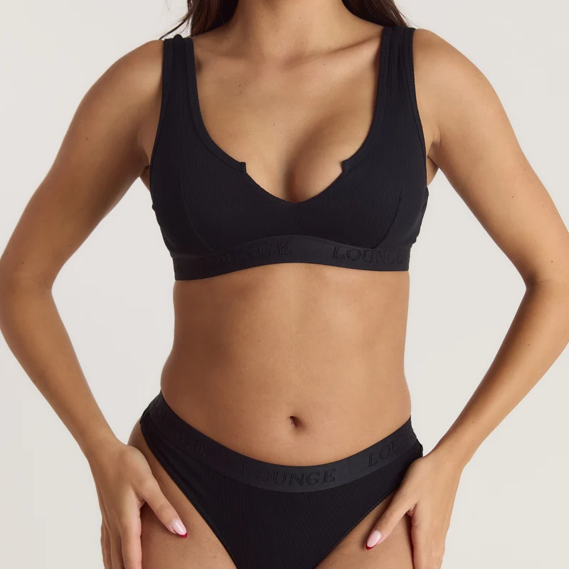 Weiches Geripptes Push-Up Bralette - Schwarz
