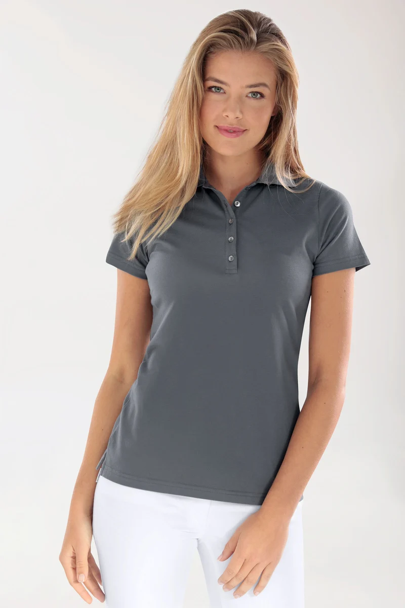Stretch Shirt Damen - Polokragen steingrau