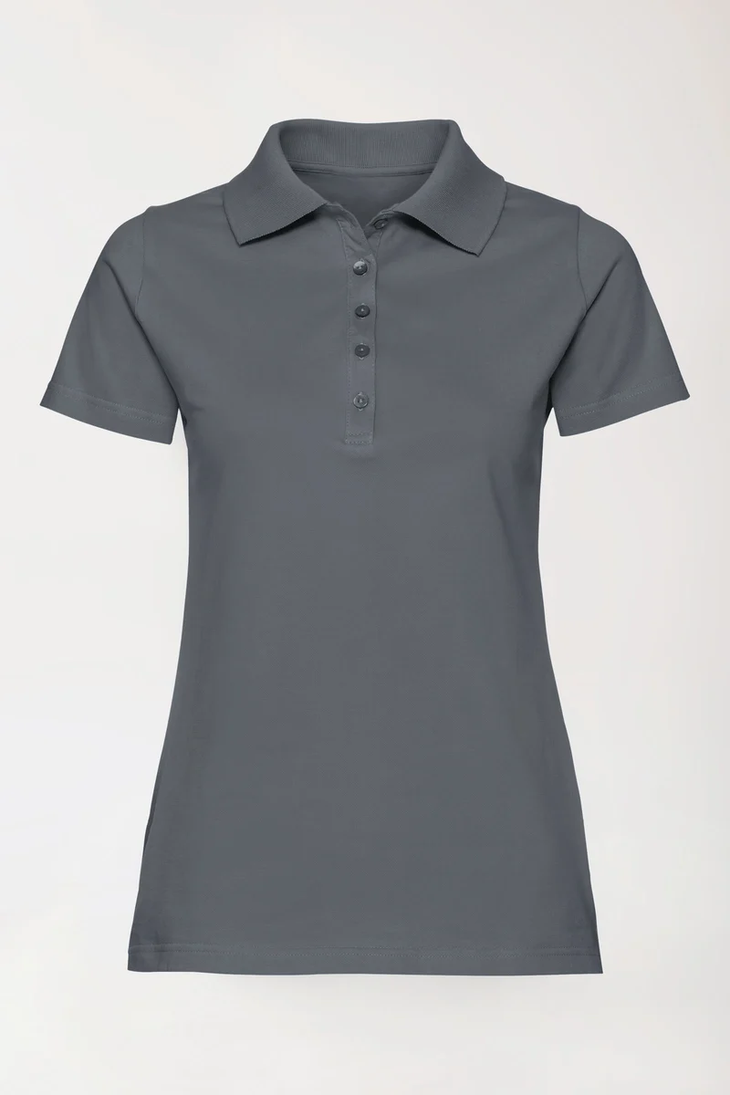 Stretch Shirt Damen - Polokragen steingrau