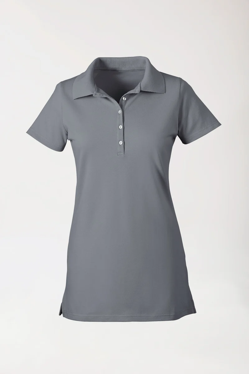 Stretch Longshirt Damen - Polokragen steingrau