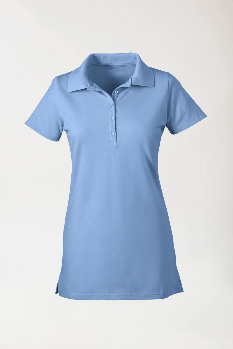 Stretch Longshirt Damen - Polokragen himmelblau