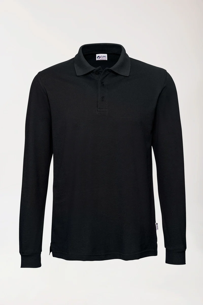 Langarm-Poloshirt Schwarz Unisex