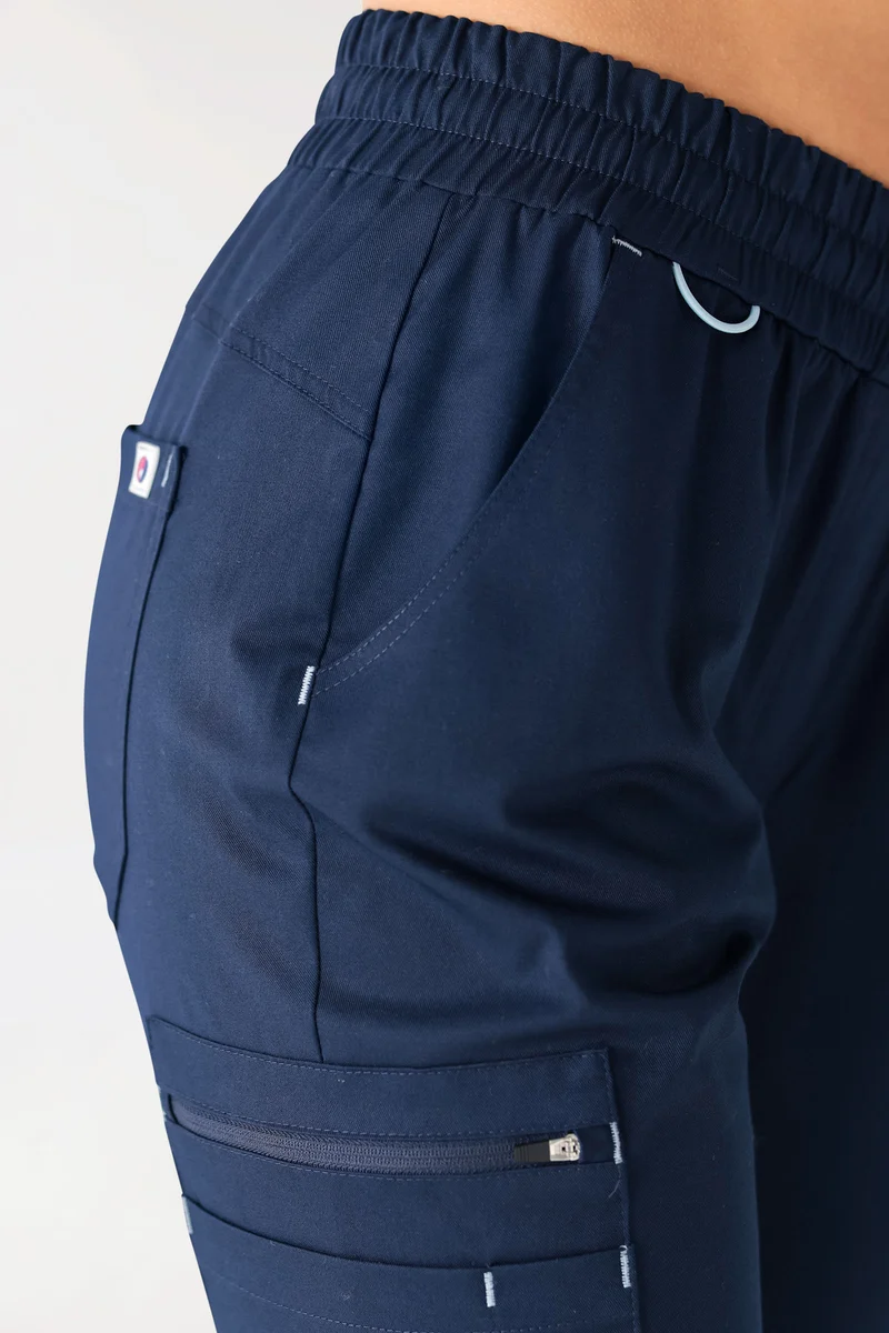 CLINIC STRETCH Hose Damen - Strickbund navy/himmelblau