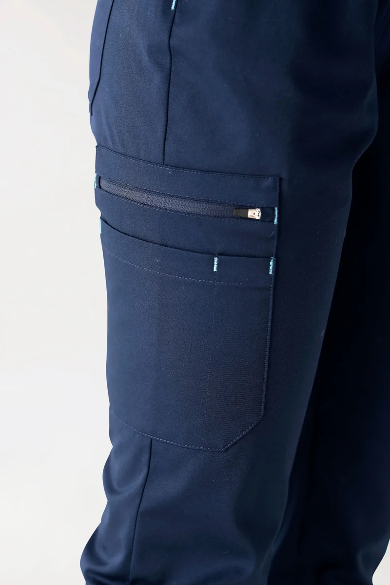 CLINIC STRETCH Hose Damen - Strickbund navy/himmelblau