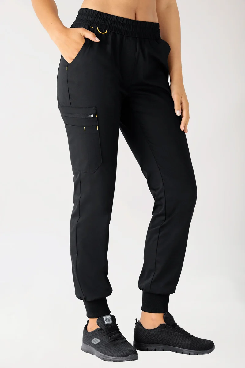 CLINIC STRETCH Hose Damen - Strickbund schwarz/gelb